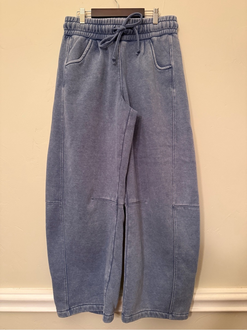 NWOT Zenana Mineral Washed Terry Knit Barrel Pants - Washed Navy M - Picture 2 of 5